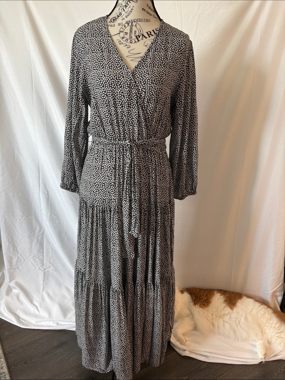 Petal & Pup Black and White Dotted Wrap Maxi Dress